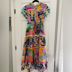 Multicolor Maxi Dress with Ruffle Sleeves
